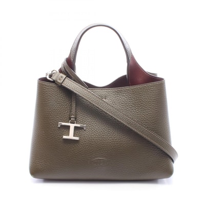 トッズ TOD'S Tタイムレス マイクロ 2WAY ハンドバッグ バッグ レザー レディース カーキ系 XBWAPAFL000QRI6L22 【中古】