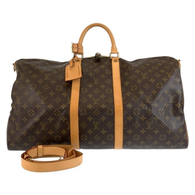 美品 LOUIS VUITTON ルイヴィトン モノグラム キーポルバンドリエール55 ブラウン ゴールド金具 PVC レザー/ ボストンバッグ ショルダーバッグ 601616 【中古】