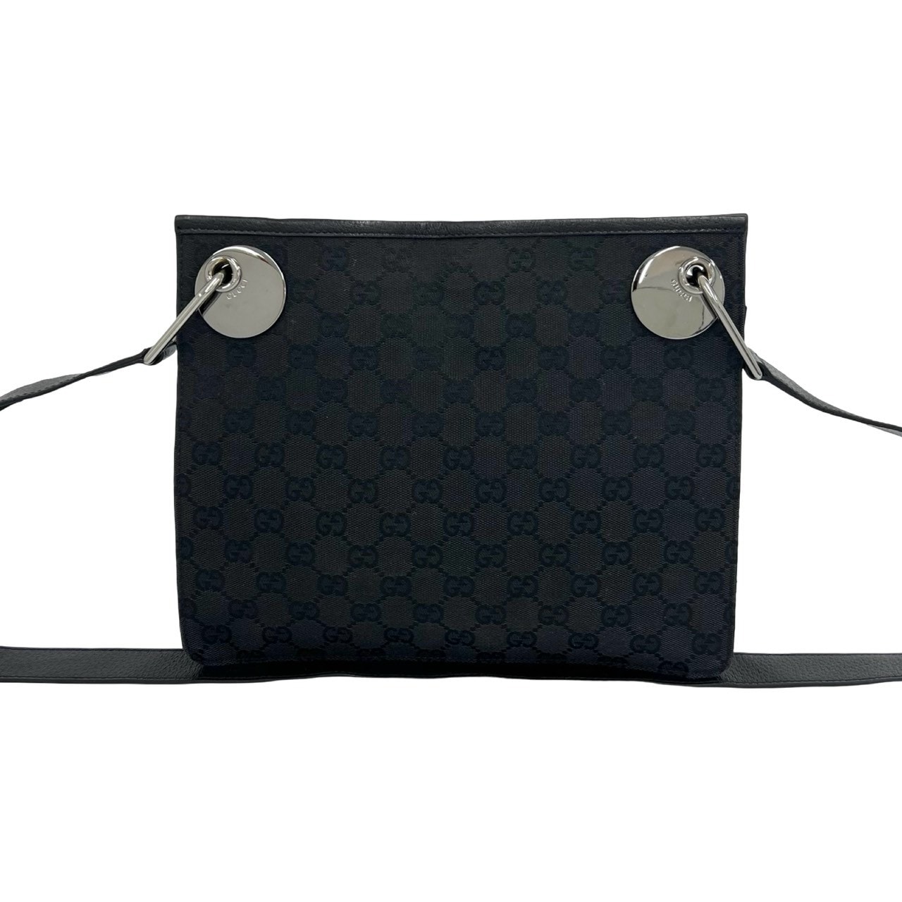グッチ GUCCI キャンバス ロゴ ショルダーバッグ ブラック B (目立った傷や汚れなし)】GUCCI グッチ ロゴ 金具 キャンバス レザー