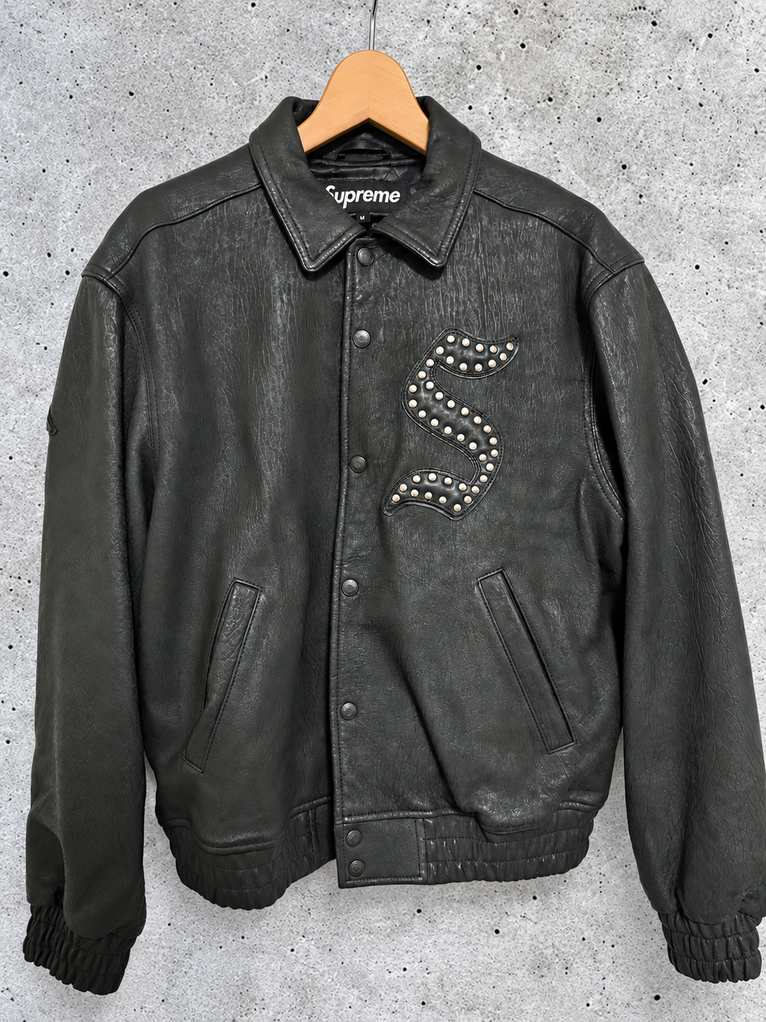 Supreme Pebbled Leather Varsity Jacket "Black"