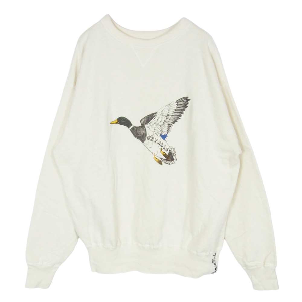 HUMAN MADE ヒューマンメイド スウェット 25AW HM30CS043 TSURIAMI SWEATSHIRT ツリアミ スウェットシャツ ダック グラフィック プリント Vガゼット クルーネック スウェット オフホワイト系 XL【中古】