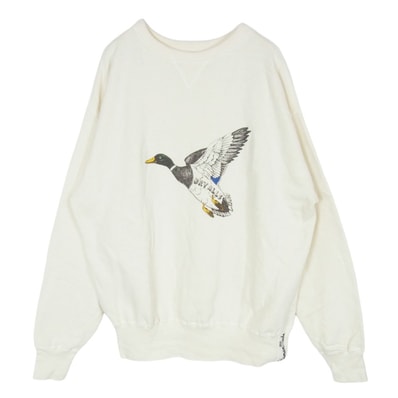 HUMAN MADE ヒューマンメイド スウェット 25AW HM30CS043 TSURIAMI SWEATSHIRT ツリアミ スウェットシャツ ダック グラフィック プリント Vガゼット クルーネック スウェット オフホワイト系 XL【中古】