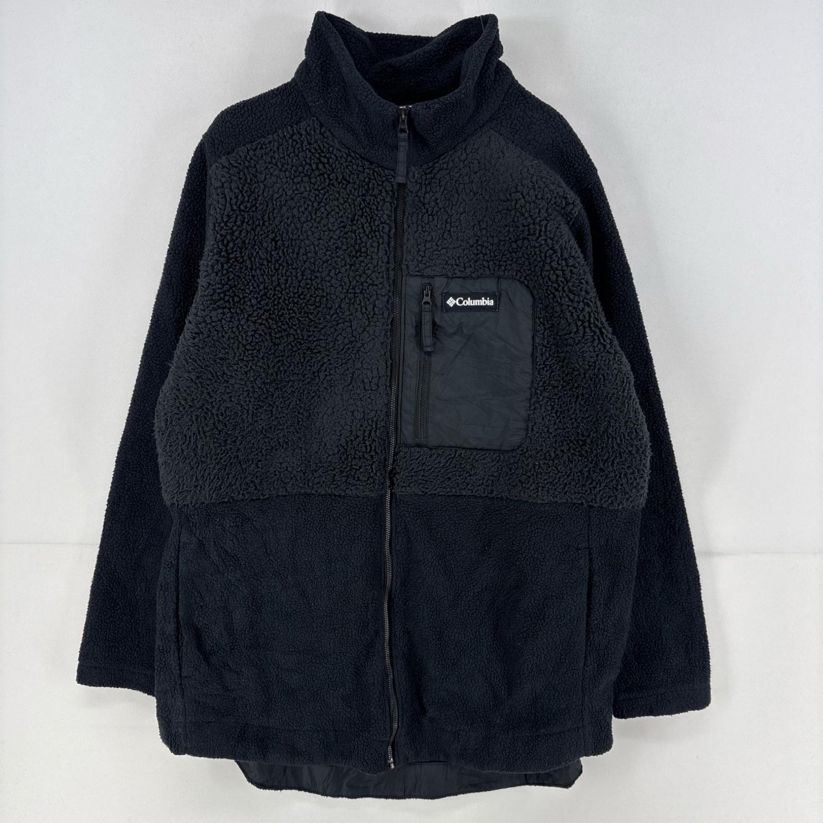 古着 コロンビア Columbia ジャケット ボアフリース 大きいサイズ フルジップ ワンポイント 胸ポケット XL ブラック 無地 メンズ