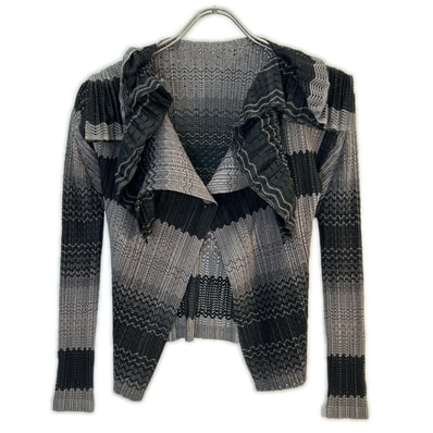 プリーツプリーズ PP73-J0504 グレー プリーツ ビッグカラー 1B ボーダーカーディガン 3