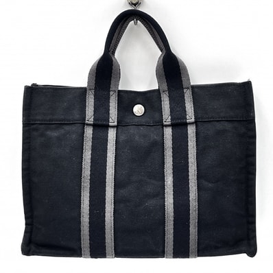 HERMES(エルメス)フールトゥPM トートバッグ ハンドバッグ ブラック グレー キャンバス レディース メンズ ユニセックス【中古】