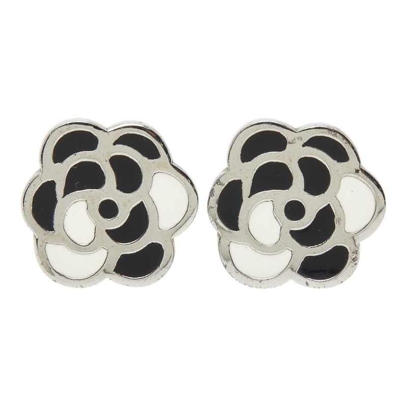 シャネル カメリア イヤリング シルバー ブラック メタル レディース CHANEL 【中古】