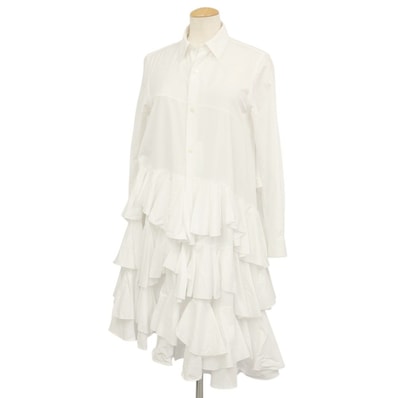 【中古】コムデギャルソン コムデギャルソン COMME des GARCONS COMME des GARCONS 2022年秋冬 アシンメトリー フリル ロングシャツ ホワイト【サイズS】【レディース】
