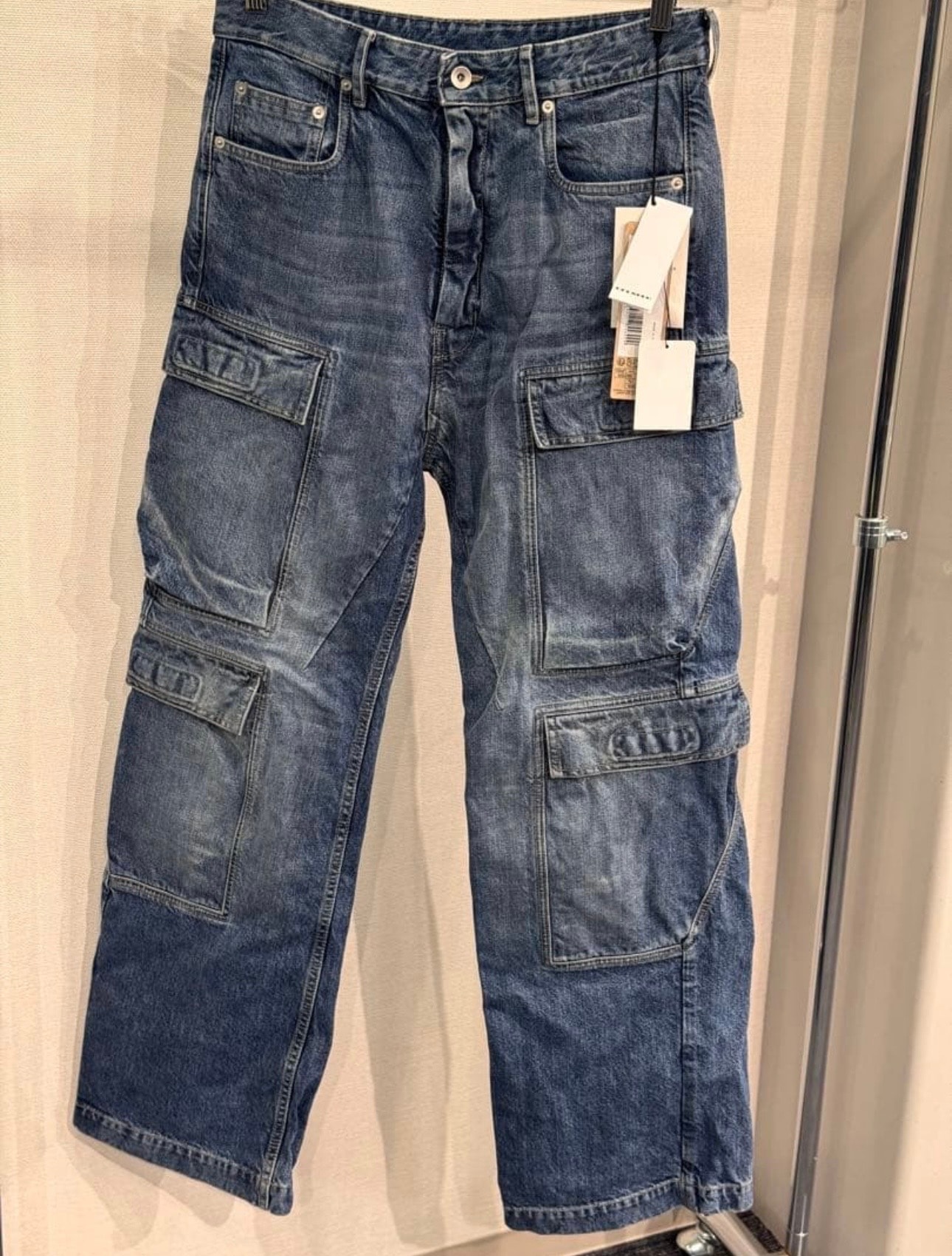 リックオウエンス ダークシャドウ ダブル カーゴ ジーンズ "ウォッシュド インディゴ"