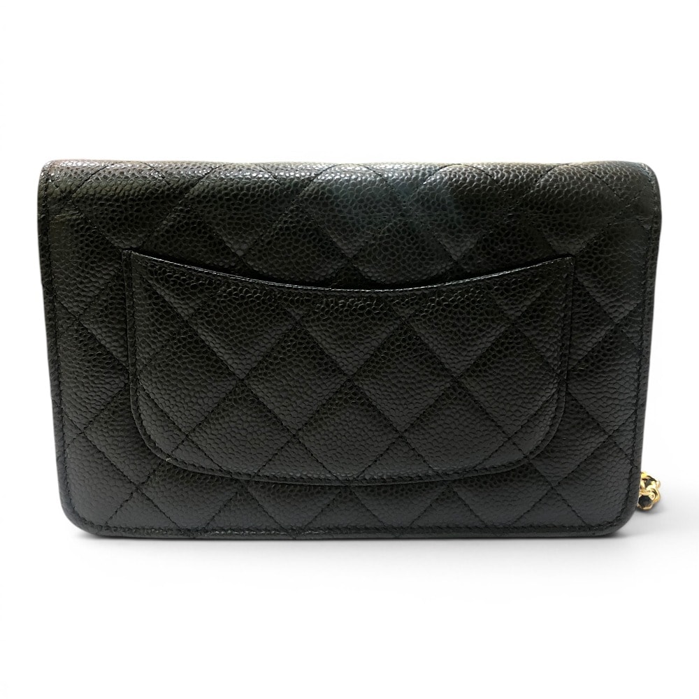 シャネル CHANEL ココマーク チェーンウォレット AP0250 マトラッセ 財布 ショルダーバッグ キャビアスキン ブラック 未使用