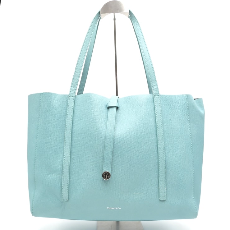 Tiffany & Co.(ティファニー)レザートートバッグ ブルー レザー シルバー金具 大容量 レディース【中古】