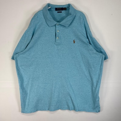 古着 ポロ・ラルフローレン POLO RALPH LAUREN 半袖 ポロシャツ ロゴ 刺繍 3ボタン 大きいサイズ XL 水色 無地 メンズ