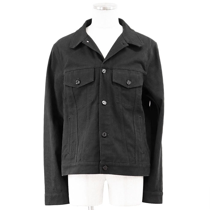 【美品】LOUIS VUITTON ルイ・ヴィトン デニムジャケット Gジャン 2020SS LV ロゴ モノグラム 総柄 ボタン ウィーブ トラッカー リラックスフィット アウター メンズ サイズ 52 ブラック 黒 イタリア製