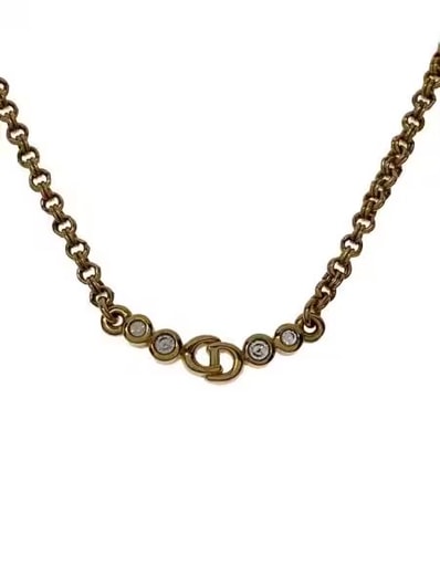 Dior CD Logo Necklace GP Rhinestone "Gold"