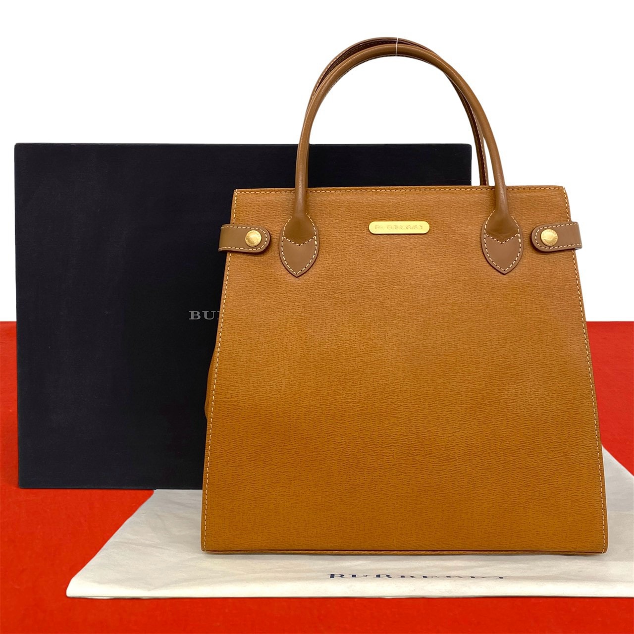 BURBERRY バーバリー ロゴ 金具 ノバチェック 柄 レザー ハンドバッグ ブラウン
 31674