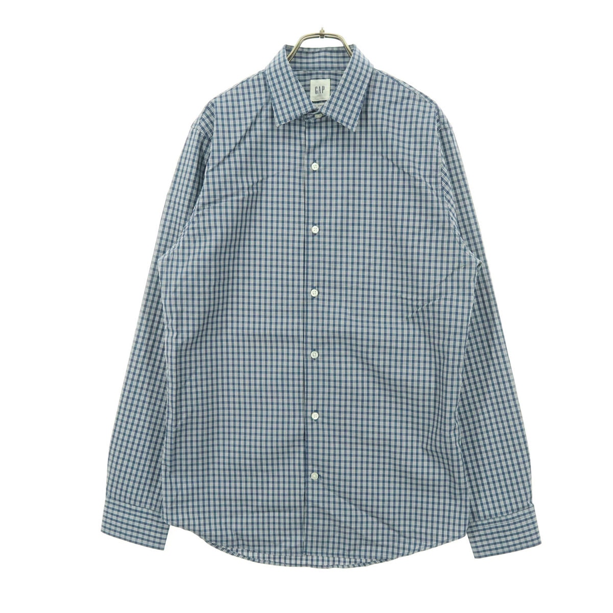 美品 GAP ギャップ チェック柄 長袖 コットンシャツ S ブルー