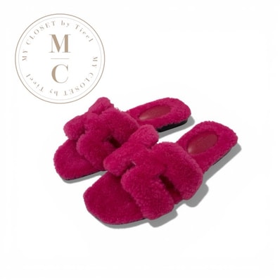 エルメス HERMES オラン サンダル 靴 シューズ ムートン ピンク フラット ミュール ボア