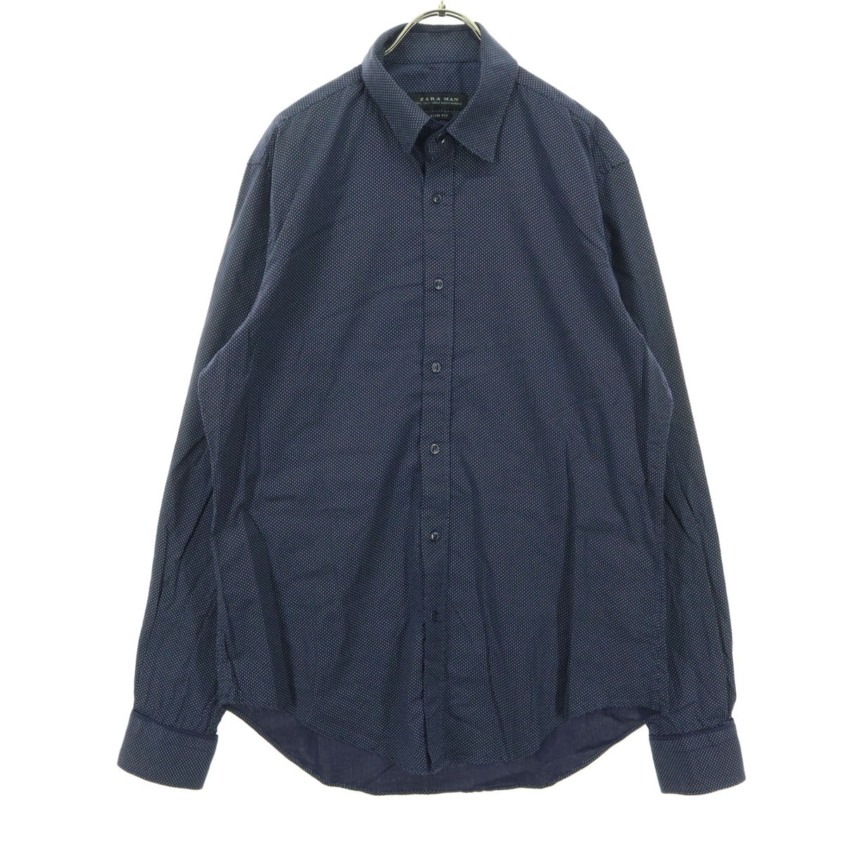 美品 ZARA MAN ザラマン ドット柄 長袖 スリムフィット シャツ L ネイビー