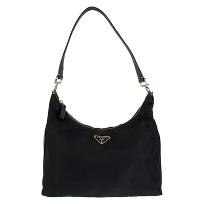 PRADA プラダ テスート 三角ロゴプレート ブラック 黒 シルバー金具 ナイロン ショルダーバッグ 601051 【中古】