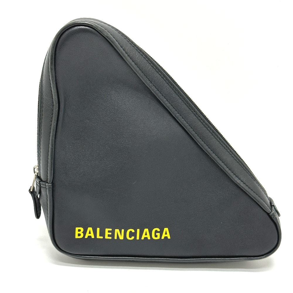 バレンシアガ BALENCIAGA トライアングル 三角 476976 クラッチバッグ カバン ポーチ レザー ブラック
