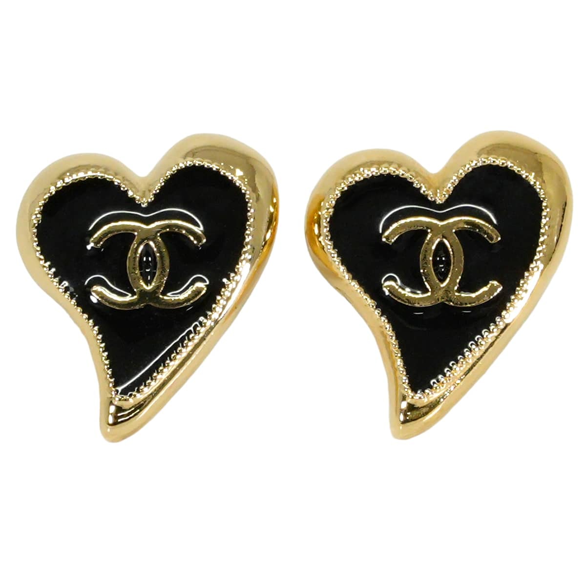 CHANEL シャネル ピアス ココマーク ハート 黒 (ブラック) メタル シャンパンゴールド金具 AB8033 新品未使用