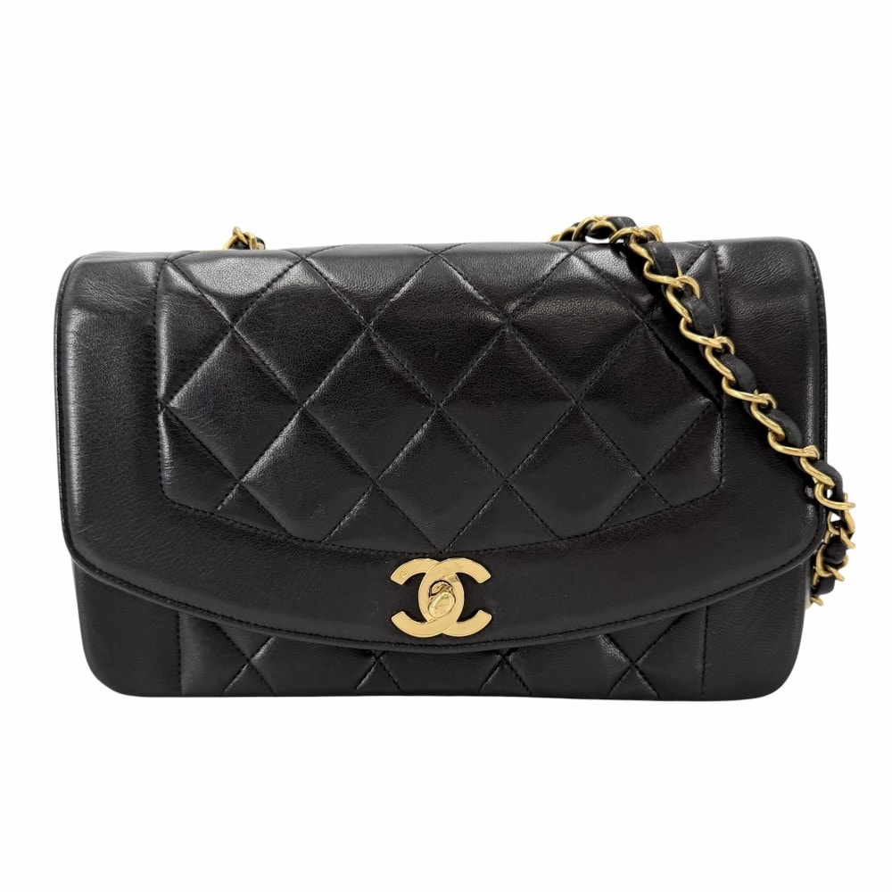 CHANEL シャネル ショルダーバッグ マトラッセ ダイアナ22 チェーン ココマーク 肩掛け 斜め掛け ターンロック レザー ブラック 黒 ゴールド金具 レディース【中古品】