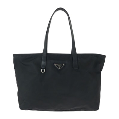 PRADA プラダ テスート 三角ロゴプレート ブラック 黒 シルバー金具 ナイロン レザー/ トートバッグ ハンドバッグ 602116 【中古】