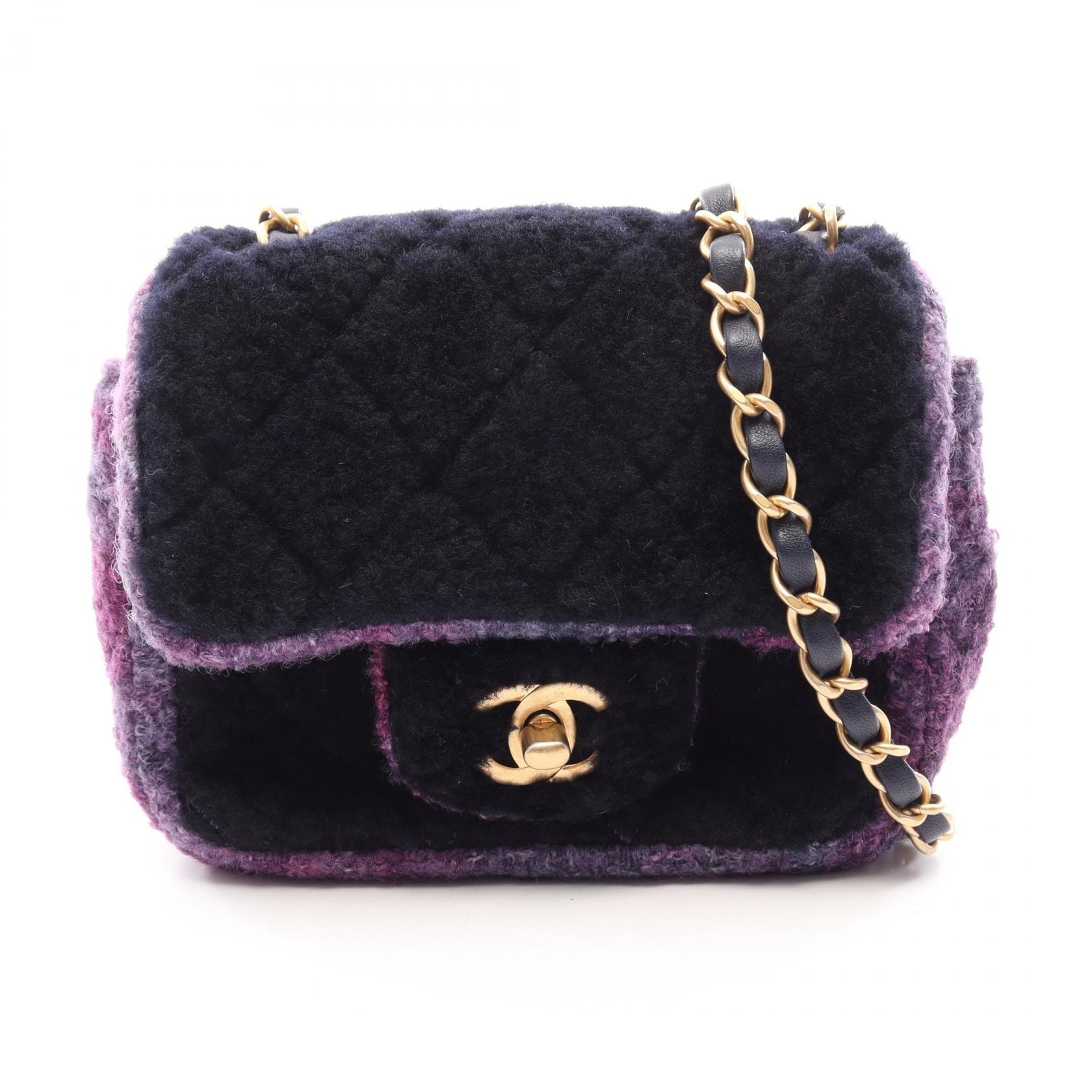 シャネル CHANEL ミニマトラッセ ショルダーバッグ バッグ ファブリック ボア レディース ネイビー系 / パープル系 AS1934 【中古】