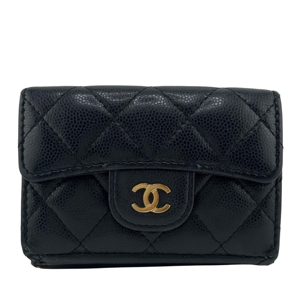 シャネル CHANEL 三つ折り財布 マトラッセ ゴールド金具 ブラウン