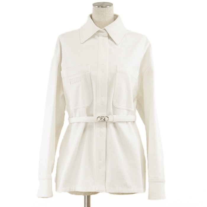 美品 フェンディ オーバーサイズ ホワイトデニム ジャケット レディース ホワイト 40 FENDI