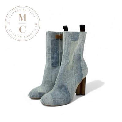 ルイヴィトン LOUIS VUITTON シルエットライン ブーツ ショートブーツ 靴 シューズ デニム ライトブルー ブラウン アンクルブーツ