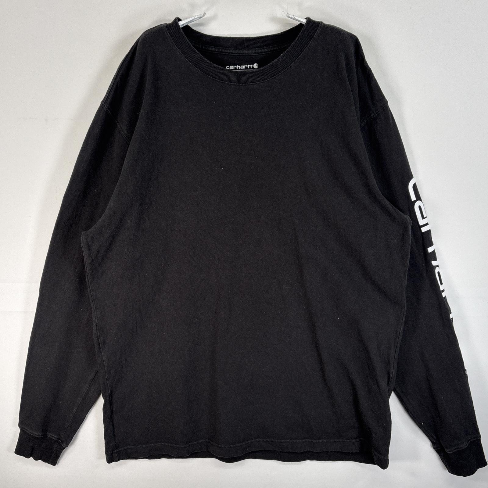 古着 カーハート Carhartt 長袖Tシャツ 袖 ラバープリント クルーネック ルーズフィット M  ブラック メンズ