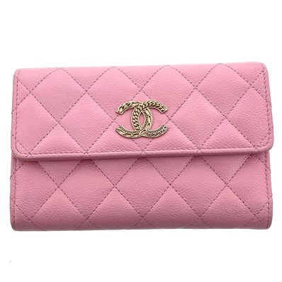 CHANEL シャネル ミディアム フラップ ウォレット キャビアスキン 三つ折り財布 AP3051 キャビアスキン ピンク ゴールド金具 レディース【中古】