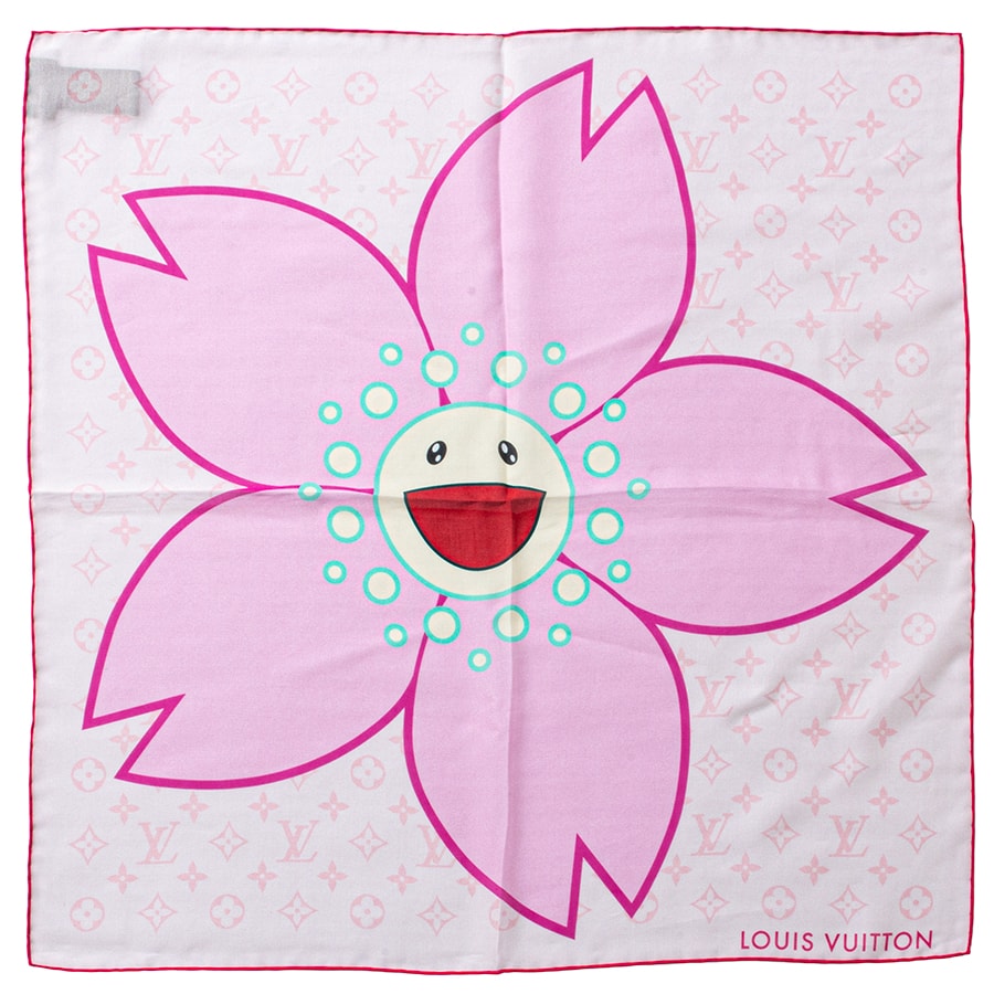 【未使用】LOUIS VUITTON ルイ・ヴィトン LV × TM カレ55 チェリーブロッサム スカーフ M96088 日本限定 村上隆 シルク コットン ピンク【中古】