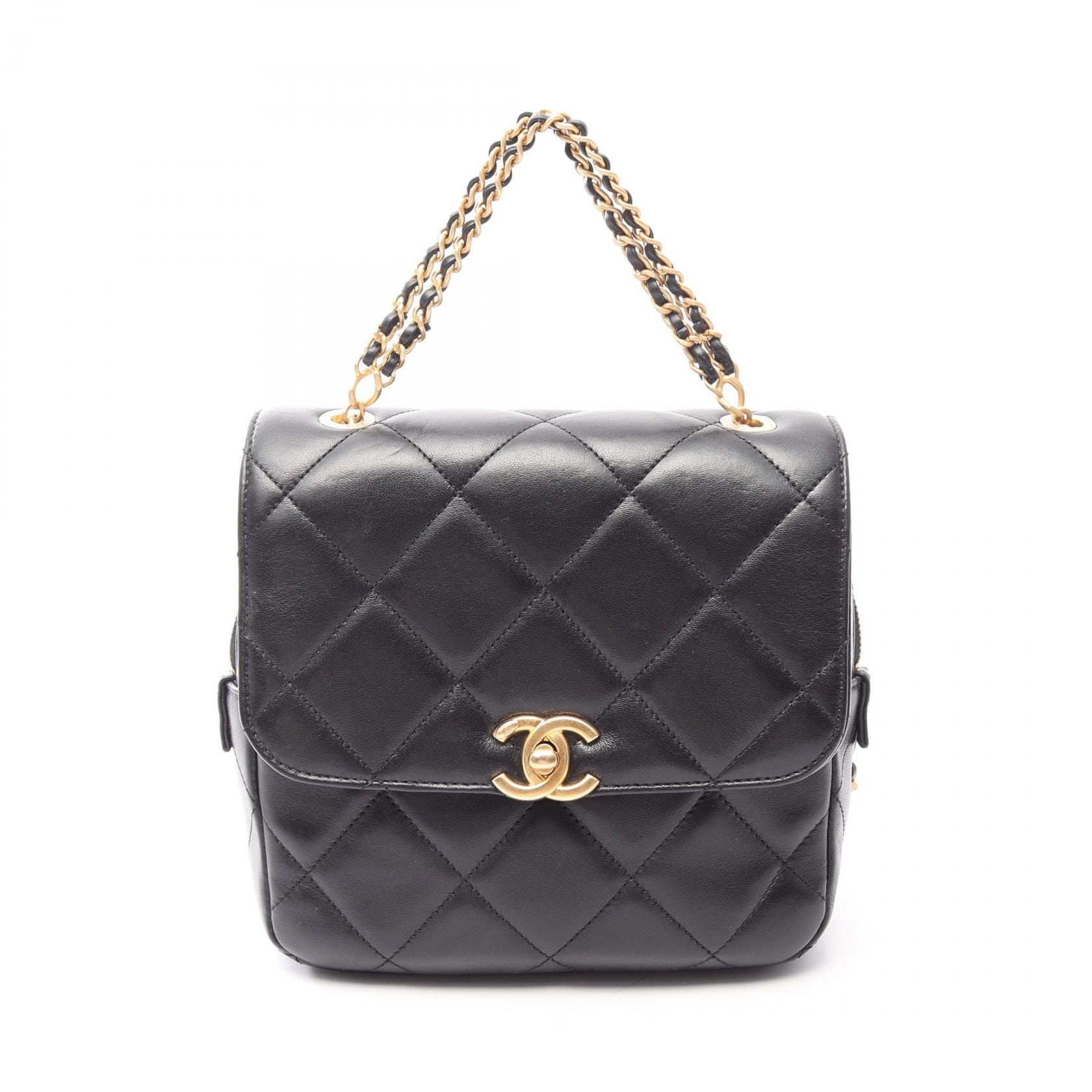 シャネル CHANEL マトラッセ スクエア チェーン リュックサック バックパック バッグ ラムスキン(羊革) レディース ブラック系 AS3884 【中古】