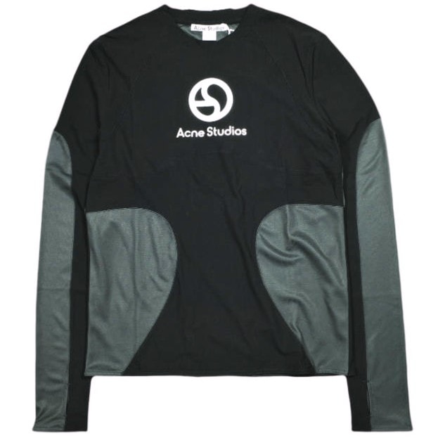 新品 Acne Studios アクネストゥディオズ 25SS LONG SLEEVE T-SHIRT LOGO テクニカルジャージー ロゴロングスリーブTシャツ FN-MN-TSHI000629 S BLACK 定価61,600円 トップス g25083