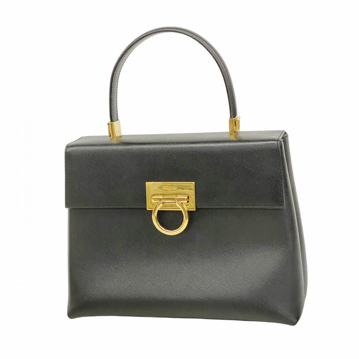 【6dc2593】サルヴァトーレフェラガモ ハンドバッグ ガンチーニ レザー ブラック ゴールド金具【中古】レディース