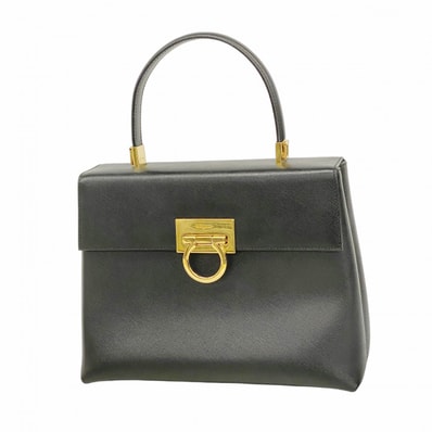 【6dc2593】サルヴァトーレフェラガモ ハンドバッグ ガンチーニ レザー ブラック ゴールド金具【中古】レディース