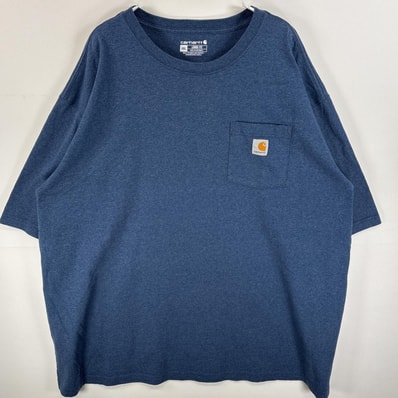 古着 カーハート Carhartt 半袖Tシャツ 胸ポケ ワンポイント ロゴ 大きいサイズ 4XL ブルー系 無地 メンズ