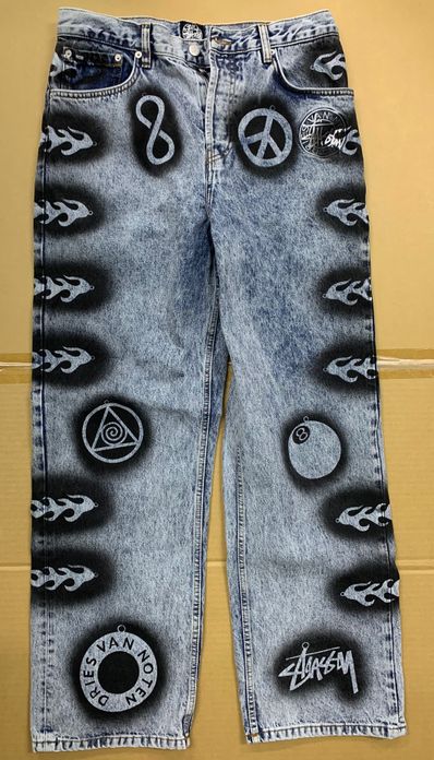 Stussy x Dries Van Noten Hand Stencilled Jeans "Washed Blue"