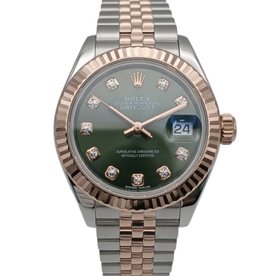 ROLEX ロレックス デイトジャスト 10P olive green 腕時計 179171G ステンレススチール K18ピンクゴールド シルバー ピンクゴールド グリーン レディース【中古】