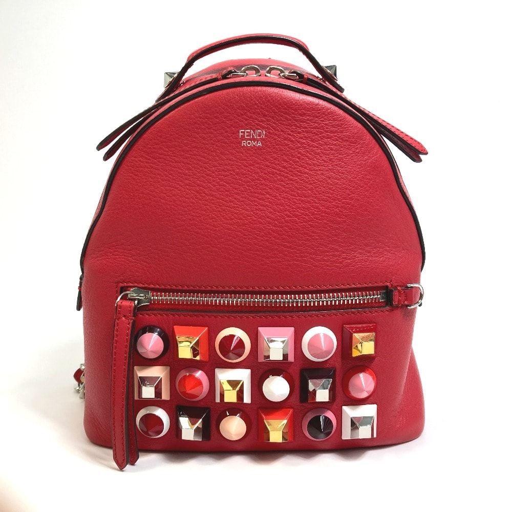 フェンディ FENDI ミニ バックパック 8BZ038 バレンタイン限定色 スタッズ リュックサック リュックサック レザー レッド レッド