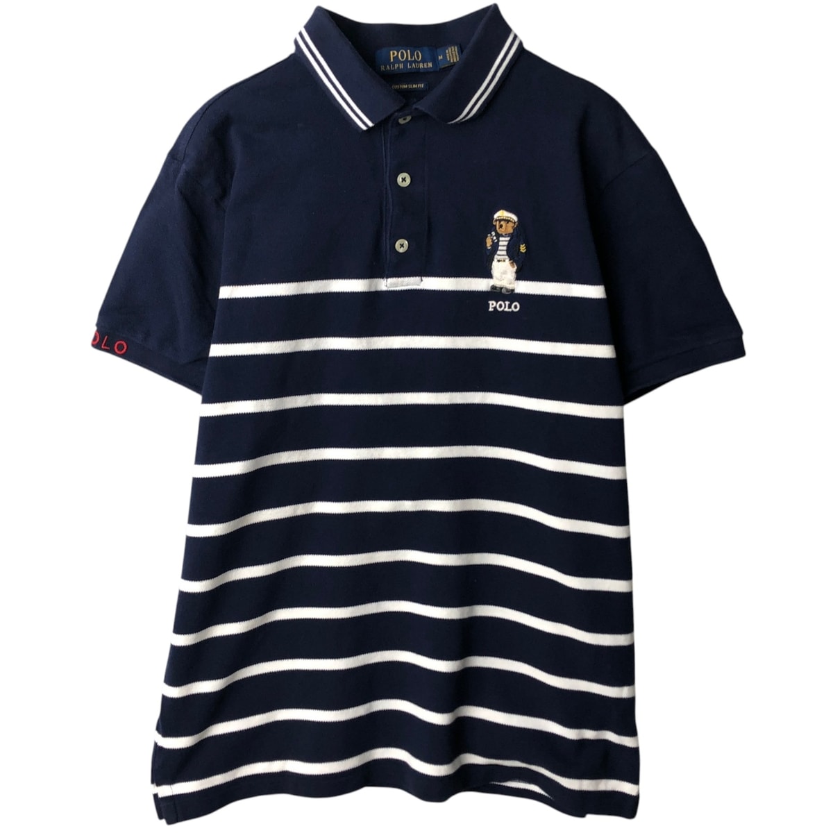 古着 ラルフローレン Ralph Lauren POLO RALPH LAUREN CUSTOM SLIM FIT ポロベア 半袖 ボーダー ポロシャツ メンズM相当/eaa635258