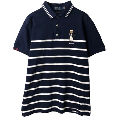 古着 ラルフローレン Ralph Lauren POLO RALPH LAUREN CUSTOM SLIM FIT ポロベア 半袖 ボーダー ポロシャツ メンズM相当/eaa635258