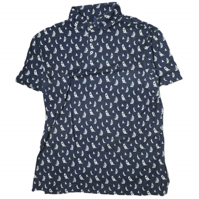 POLO RALPH LAUREN ポロ・ラルフローレン コットン天竺ヨットプリントポロシャツ 710594890001 L ネイビー 半袖 ポニー刺繍 トップス g17246