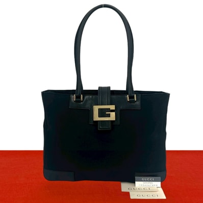 GUCCI グッチ G ロゴ 金具 キャンバス レザー トートバッグ ブラック
04185