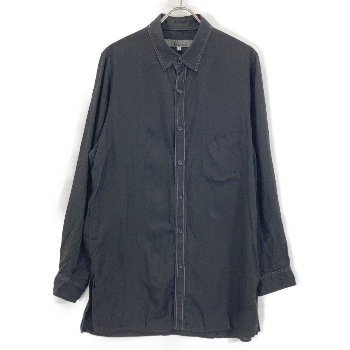 ワイズフォーメン ブラック CELLULOSE LAWN SHIRT WITH DOUBLE STITCH 2