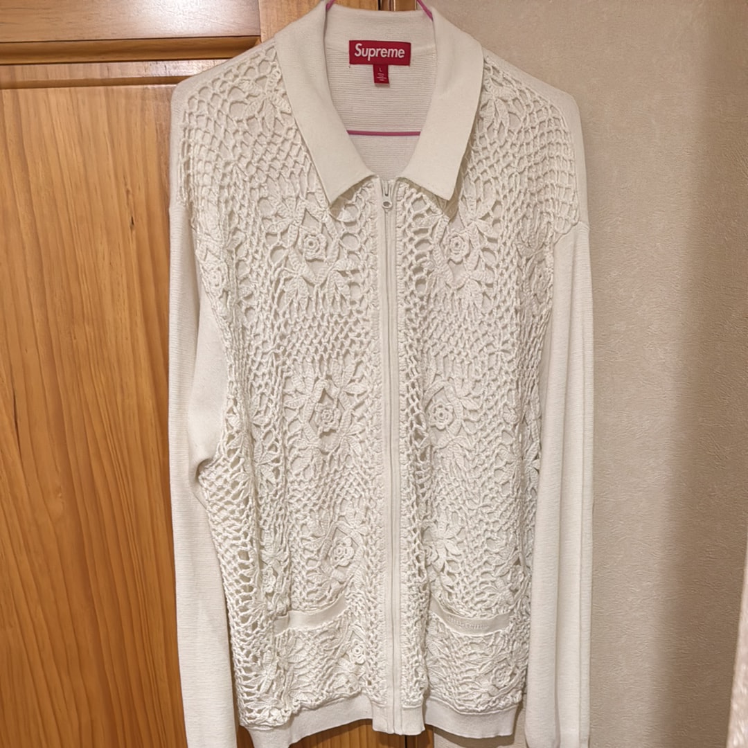 シュプリーム クロシェ ジップアップ カーディガン "ホワイト"