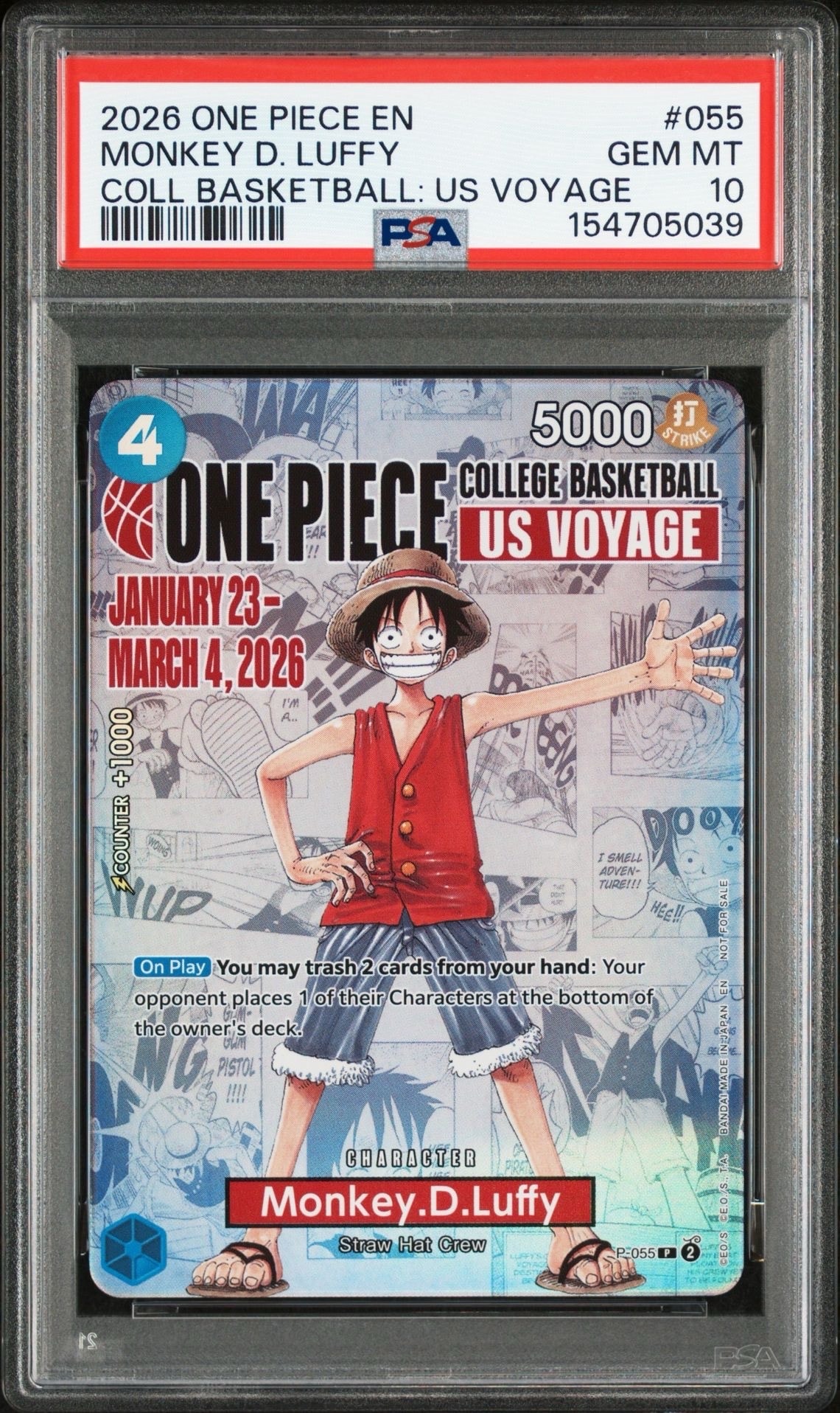 モンキー・D・ルフィ:P (開封済) [P-055]【英語版】(プロモーションカード「ワンピース カレッジ バスケットボール:USボヤージュ」)