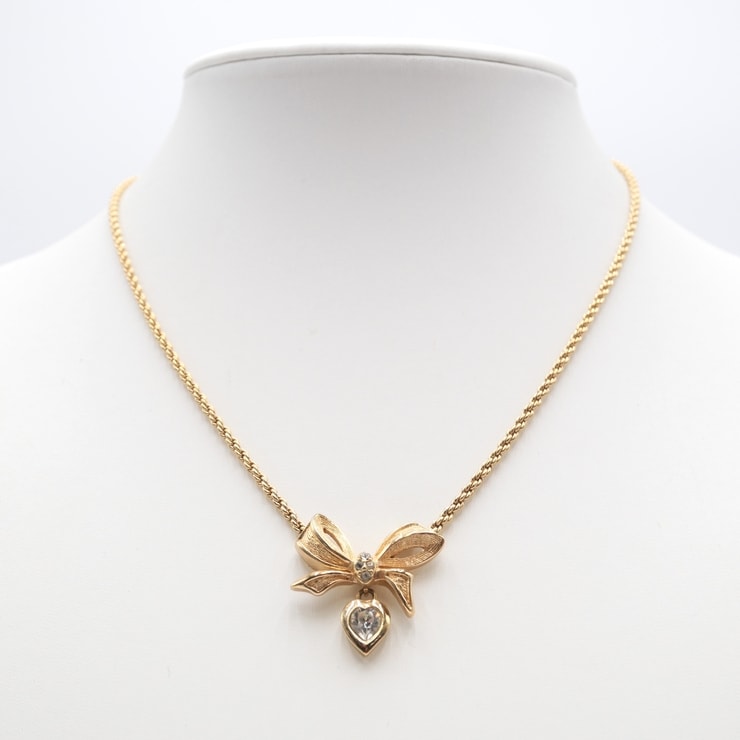 Christian Dior(クリスチャン ディオール)ヴィンテージ リボン ハートモチーフ ネックレス ラインストーン ゴールド レディース【中古】
