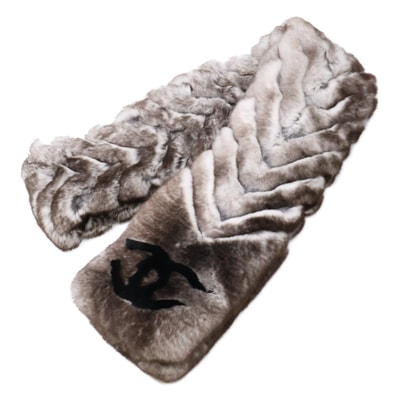 シャネル オリラグ×カシミヤ リアルファー 両端ココマーク マフラー -